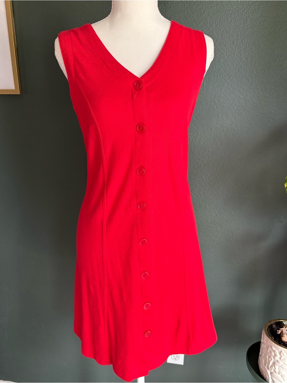 VTG Basic Editions Red Button Front Tie Back Sleeveless Dress Medium